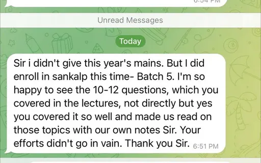 WhatsApp message: happy to see the 10-12 questions which you covered in the lectures.